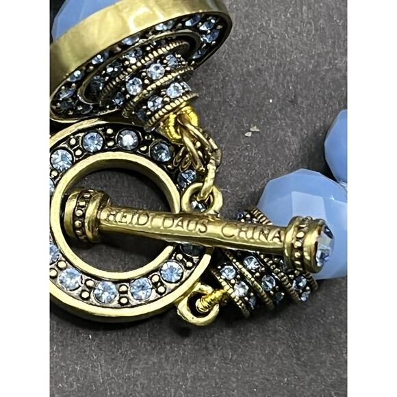 Heidi Daus Faceted Glass Beads Crystal Rhinestone Toggle Bracelet Blue Signed - Picture 3 of 12